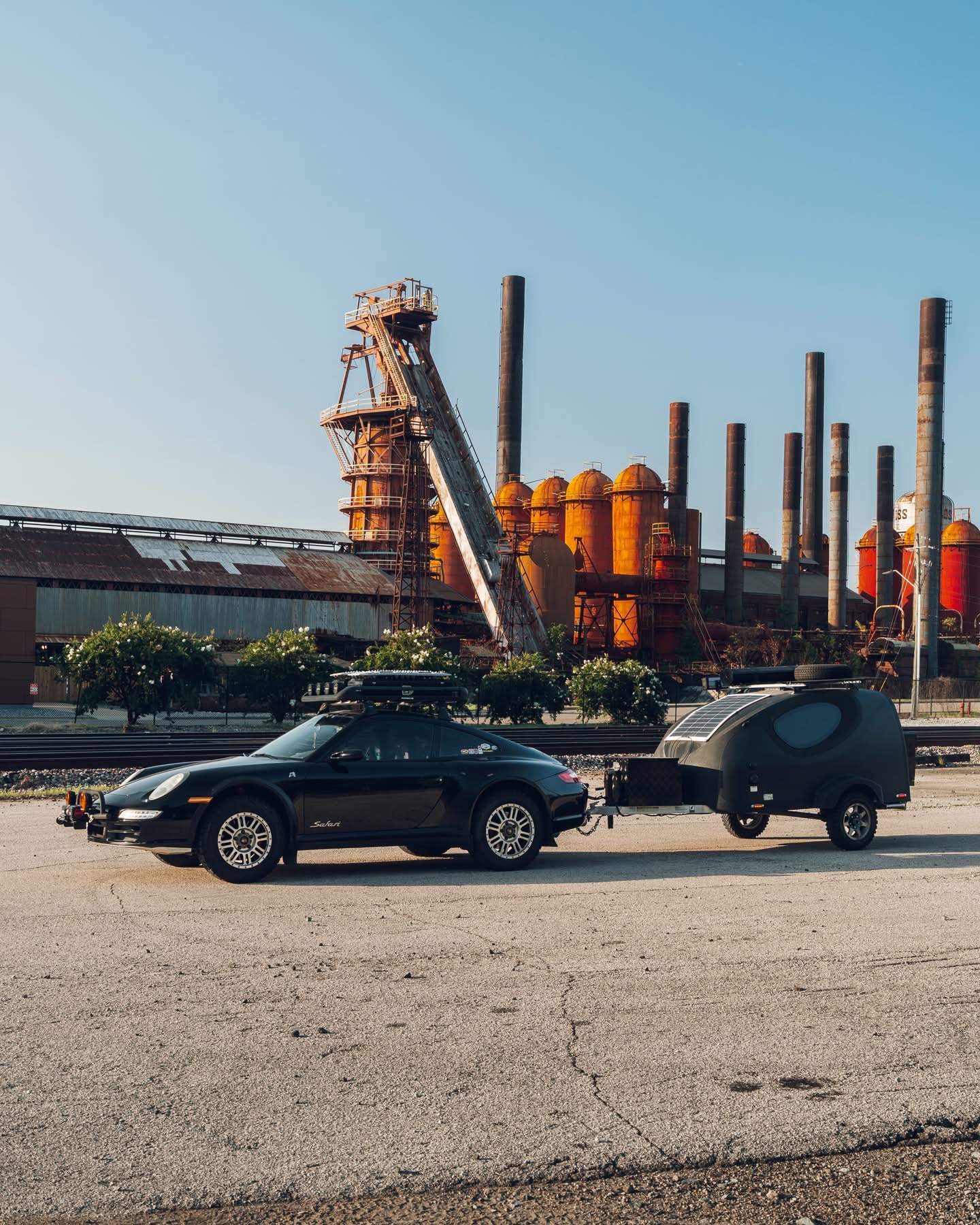 Our Safari 911 with trailer parked at Sloss Furnaces
